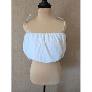 storets White Bandeau Top with Stretchy Toggle Spaghetti Straps